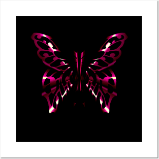 Fantasy Butterfly Silhouette with Glowing Red Wings Posters and Art